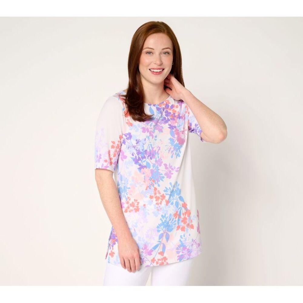 Susan Graver Women's Top Petite PL Printed Liquid Knit Multi-colored A638781